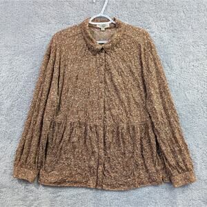 Frye & Co Monica Floral Tiered Long Sleeve Shirt XL Brown Boho Prairie Western